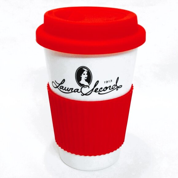 Laura Secord Ceramic Travel Coffee Tumbler with Red Silicone Grip And Lid - Picture 2 of 8